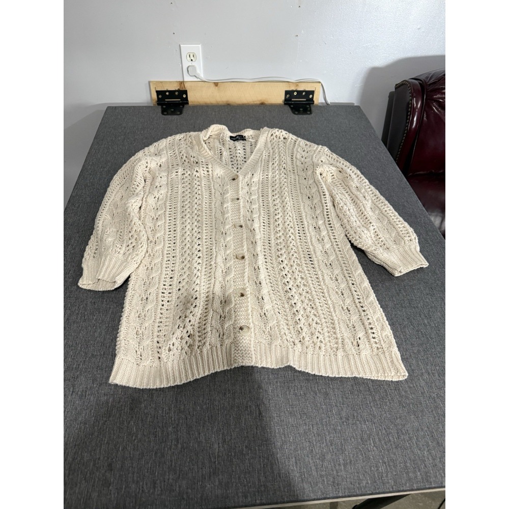 On Twelfth Chunky Knit Sweater Cardigan Sz M Oatmeal Cottage Core Country